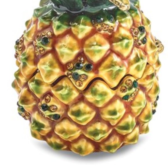Jere Pewter Bejeweled Crystals Enameled Good Vibes Golden Pineapple Trinket Box - Picture 4 of 5